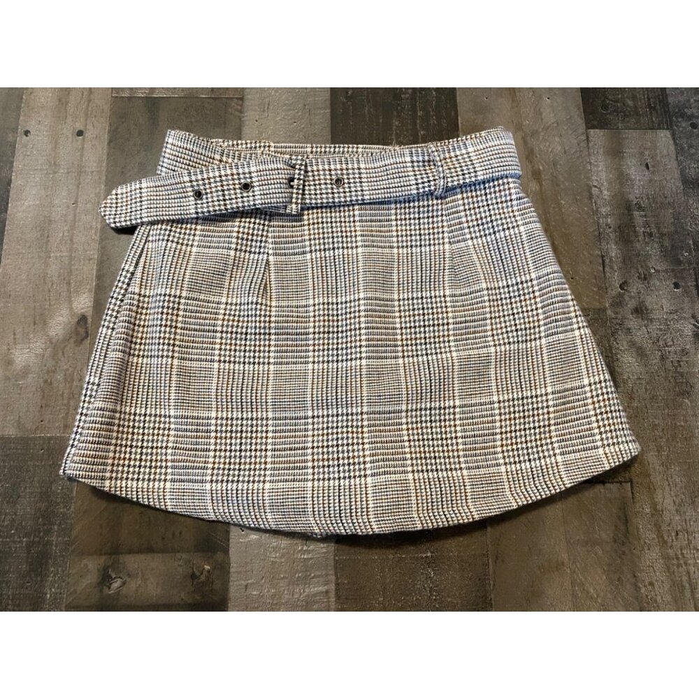 Sadie And Sage Plaid Wool Blend Belted Skort Skirt shorts womens size small brow